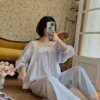 Vintage Cotton Lace Pajama Set – Square Neck Long Sleeve Sleepwear