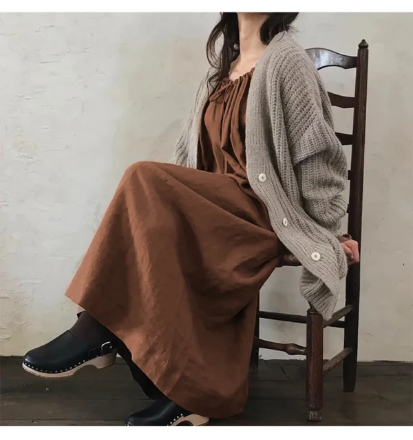 Vintage Victorian Cotton Linen Mori Dress – Long Sleeve Loose French Dress