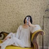 Vintage Cotton Lace Pajama Set – Square Neck Long Sleeve Sleepwear
