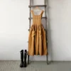 Vintage Cotton Linen Pinafore Dress – Square Neck Midi Dress with Pockets