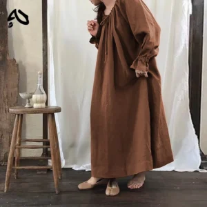 S911cbcca278b4f089b85089e4107b4281.webp Vintage Victorian Cotton Linen Mori Dress – Long Sleeve Loose French Dress