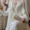 S913f922237b7451b9e14540b4610d07bc.webp Vintage Lace Tulle Robe Set – Elegant Long Sleeve Nightdress & Sleepwear