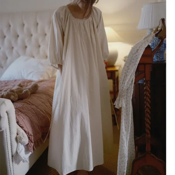 S9909455d6e9f410badd57db443943958v.webp Vintage Victorian Cotton Embroidered Nightgown – Long Sleeve Ankle-Length Edwardian Sleep Dress