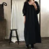 Vintage Victorian Cotton Linen Mori Dress – Long Sleeve Loose French Dress