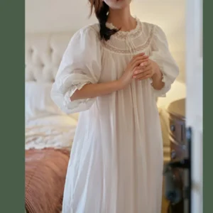 Handmade Vintage Victorian Lace Cotton Gown – Victorian Inspired Ankle-Length Nightgown