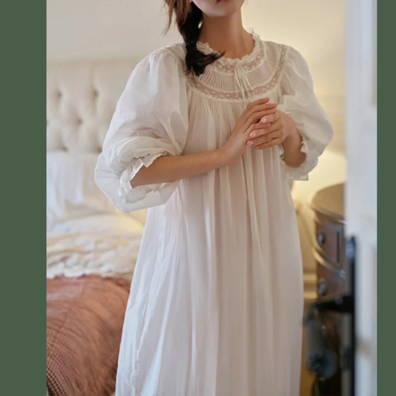 Handmade Vintage Victorian Lace Cotton Gown – Victorian Inspired Ankle-Length Nightgown