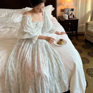 S9e0a53b8ff0641c8839855d90d313f4d3.webp Vintage Victorian Cotton Floral Nightgown – EdwardianRetro Long Sleeve Sleep Dress