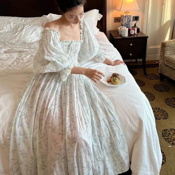 S9e0a53b8ff0641c8839855d90d313f4d3.webp Vintage Victorian Cotton Floral Nightgown – EdwardianRetro Long Sleeve Sleep Dress