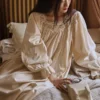 Vintage Cotton Lace Nightgown – Handmade Long Sleeve Victorian Sleepwear
