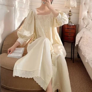 Sa6ccf9f9624948559f05b21a89ce1b32Y.webp Vintage Victorian Cotton Embroidered Nightgown – Long Sleeve White Victorian Sleep Dress