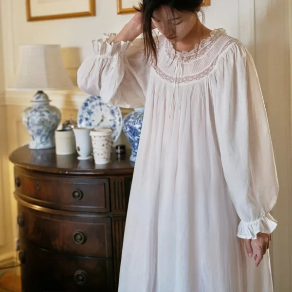 Sad4dc0d4fc884e628691f107df9269d6V.webp Handmade Vintage Victorian Lace Cotton Gown – Victorian Inspired Ankle-Length Nightgown