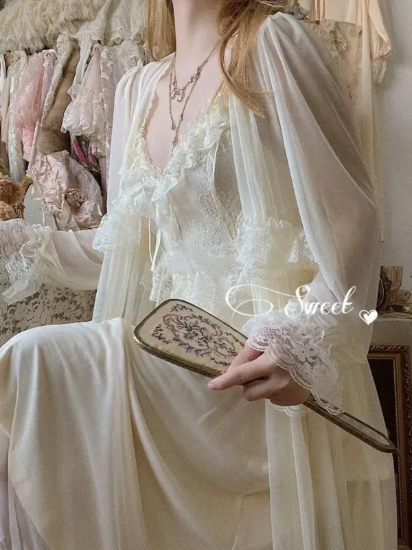 Sb0d795076367429384085ce885d92bf31.webp Vintage Lace Tulle Robe Set – Elegant Long Sleeve Nightdress & Sleepwear