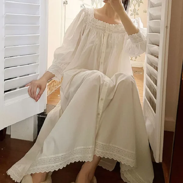 Sb4e54449ea7a4137a60597c5e9dceae6b.webp Vintage Victorian Cotton Embroidered Nightgown – Long Sleeve White Victorian Sleep Dress