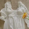 Vintage Victorian Cotton Lace Nightgown – White Long Sleeve Edwardian Sleepwear