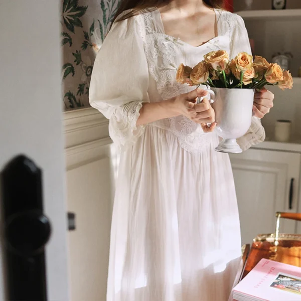 Handmade Vintage Victorian Cotton Nightgown – Long Sleeve Edwardian Nightgown