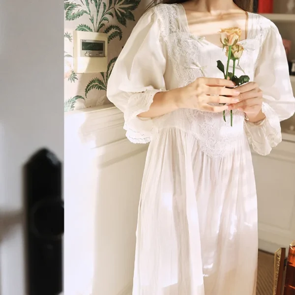 Handmade Vintage Victorian Cotton Nightgown – Long Sleeve Edwardian Nightgown