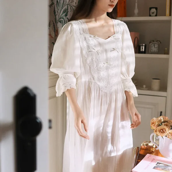 Handmade Vintage Victorian Cotton Nightgown – Long Sleeve Edwardian Nightgown