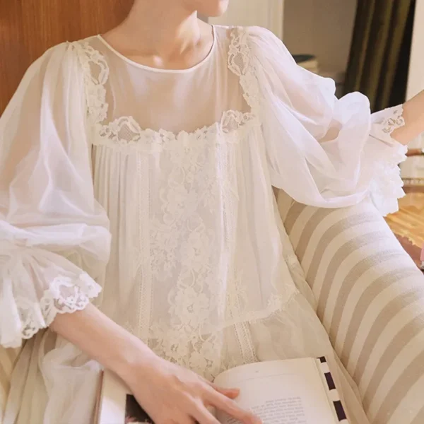 Sea4ee66f8a254a5bb4700ebea46f4fe5v.webp Vintage Victorian Cotton Gauze Nightgown – White Long Sleeve Lace Sleep Dress