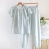Blue floral cotton pajama set with long sleeves and trousers