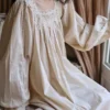 Vintage Cotton Lace Nightgown – Handmade Long Sleeve Victorian Sleepwear
