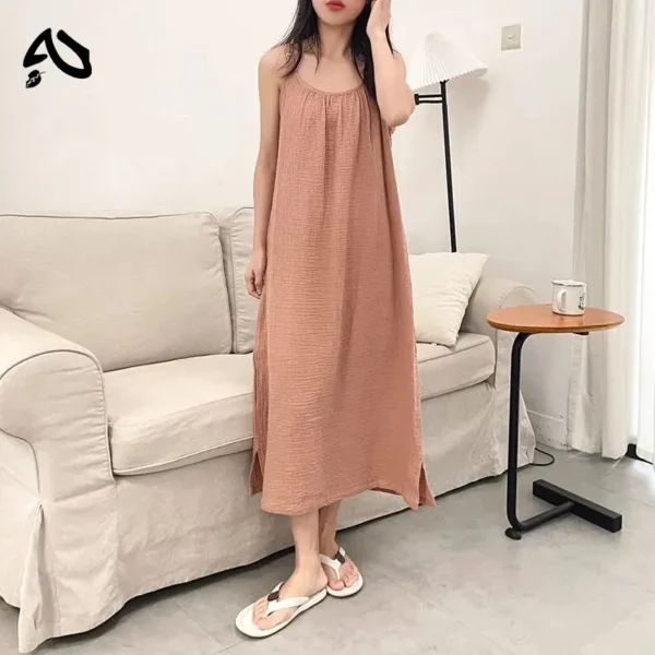 Sfc1f3703e16b46609f448a61d6f0451bL.webp Vintage Cotton Muslin Summer Dress – Sleeveless Relaxed Mid-Calf Dress