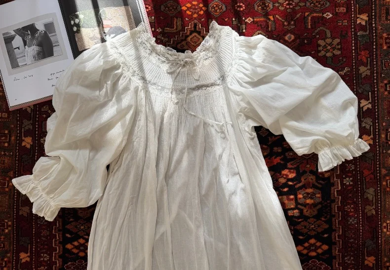 Handmade Vintage Victorian Lace Cotton Gown – Victorian Inspired Ankle-Length Nightgown – detail view 18