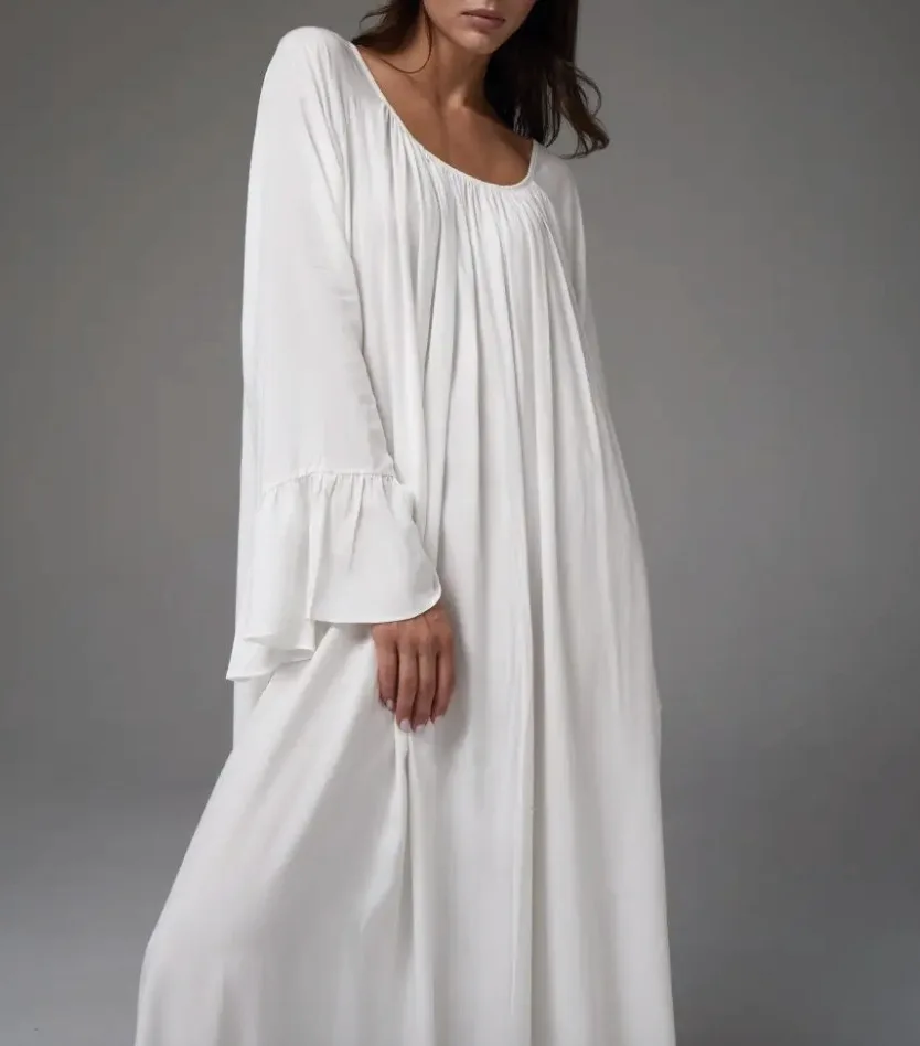 Vintage Flared Sleeve Sleep Dress – Loose Flowing Long nightgown – detail view 13