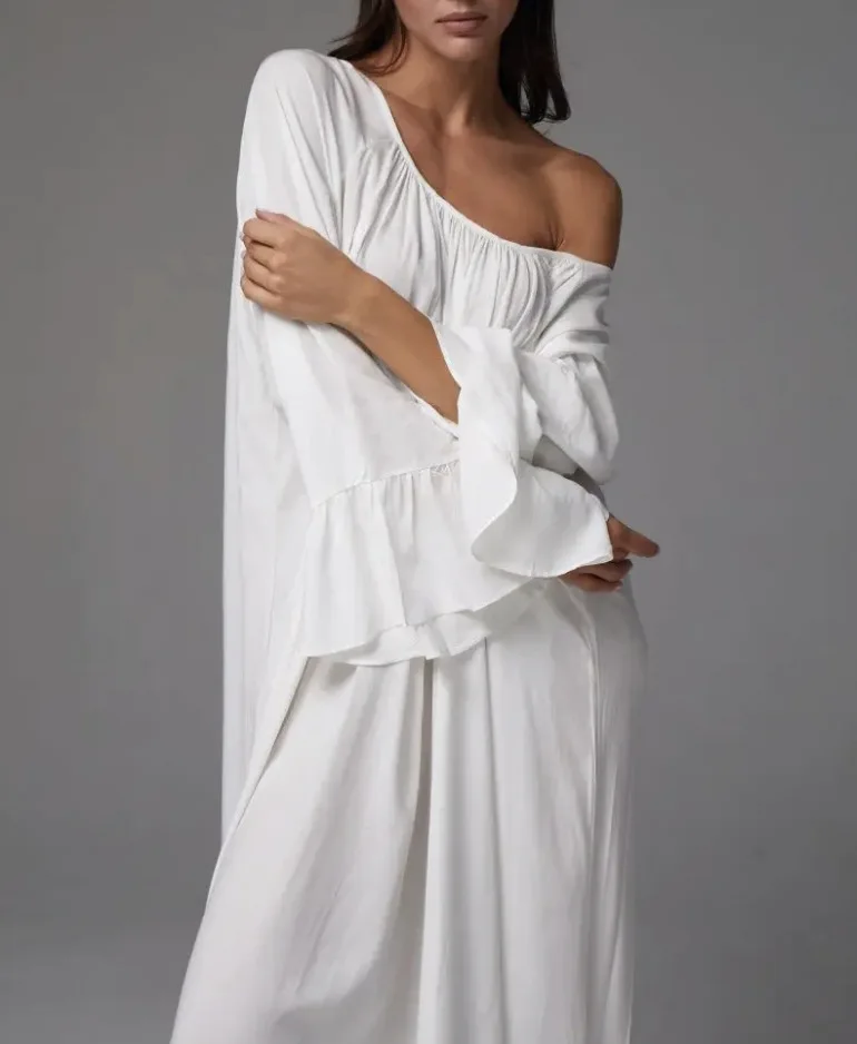 Vintage Flared Sleeve Sleep Dress – Loose Flowing Long nightgown – detail view 16