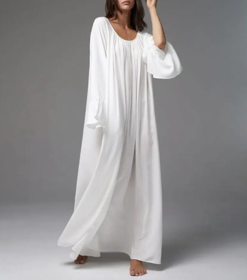 Vintage Flared Sleeve Sleep Dress – Loose Flowing Long nightgown – detail view 17