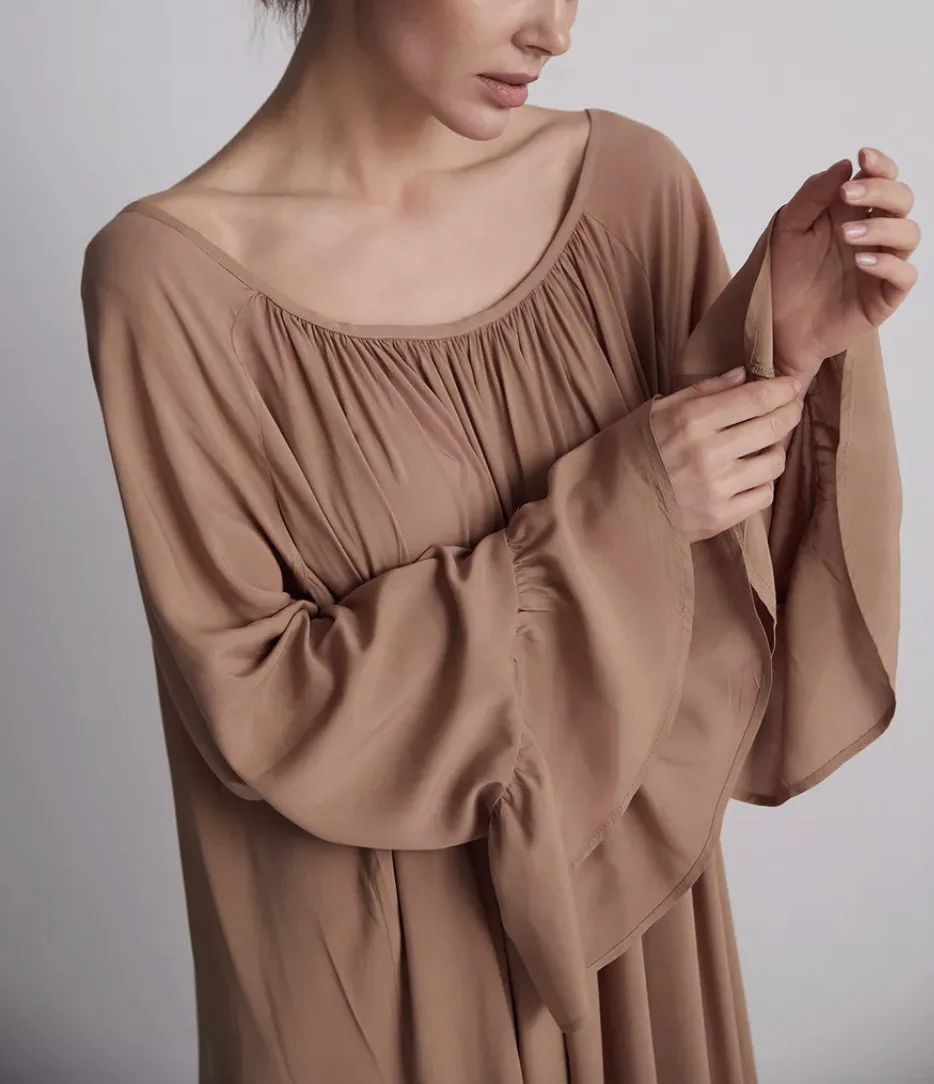 Vintage Flared Sleeve Sleep Dress – Loose Flowing Long nightgown – detail view 26
