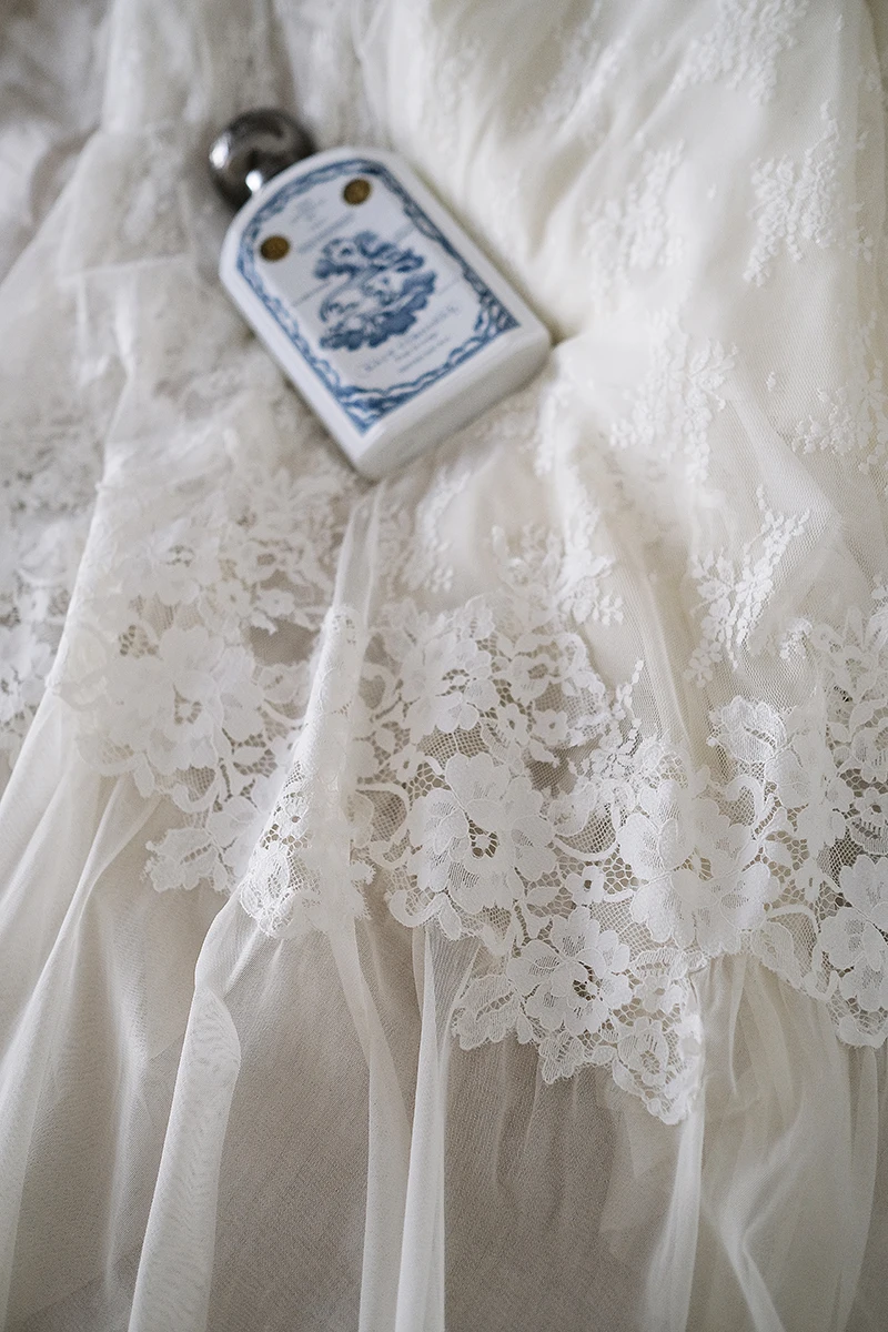 Vintage Victorian Lace Cotton Nightgown – Edwardian Long Sleeve Sleep Dress – detail view 20