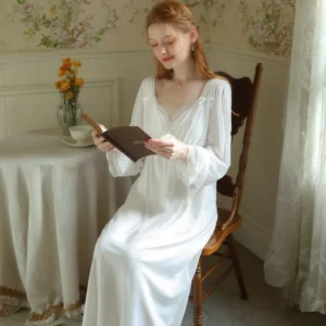 Victorian White Lace Cotton Nightgown Victorian white lace cotton nightgown with long sleeves