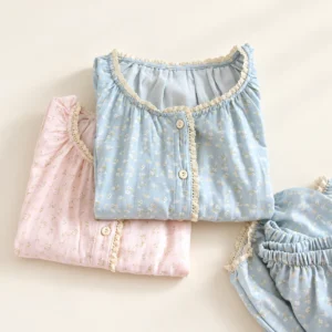 Vintage Floral Cotton Pajama Set – Pink & Blue Two-Piece Sleepwear Vintage floral cotton pajama set featured product image
