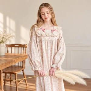 Vintage Pink Floral Nightgown – Lace Square-Neck Midi Sleep Dress Vintage pink floral nightgown featured product image