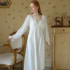 White Lace Cotton Nightgown – Full Length Full-length white lace cotton nightgown with a flowing empire waist